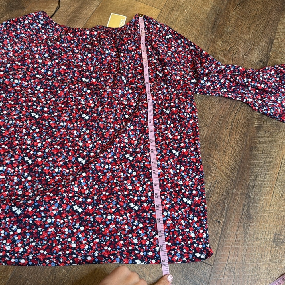 Michael kors red white blue floral bell sleeve top size large new - Picture 10 of 10